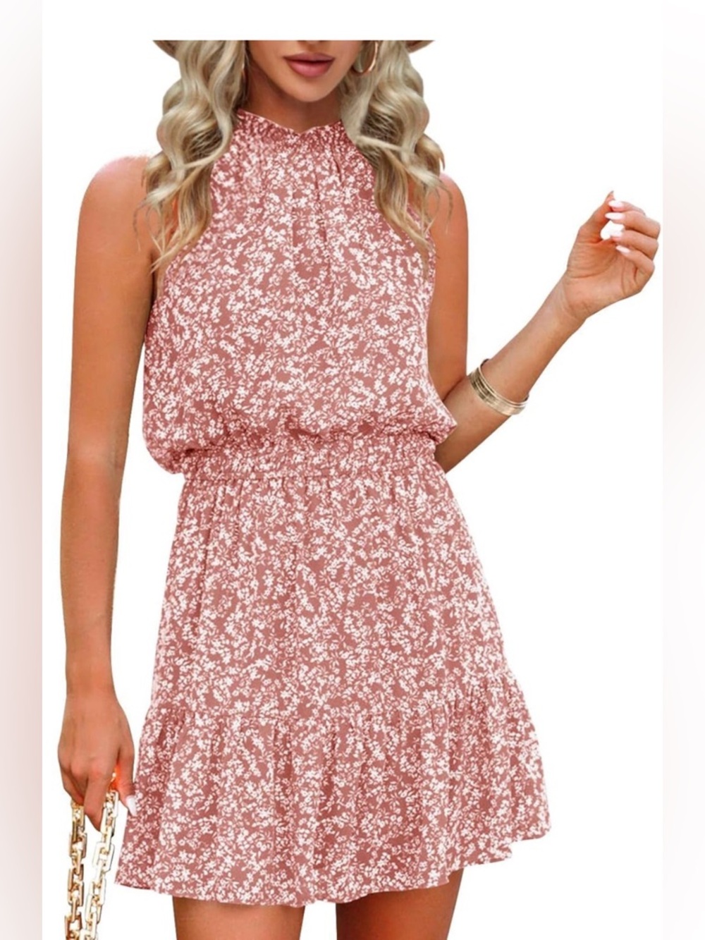Pink Floral Halter Maxi Dress